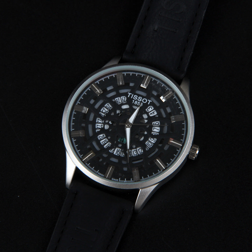 Mens Wrist Watch Black Strap with Silver Dial