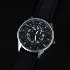 Mens Wrist Watch Black Strap with Silver Dial