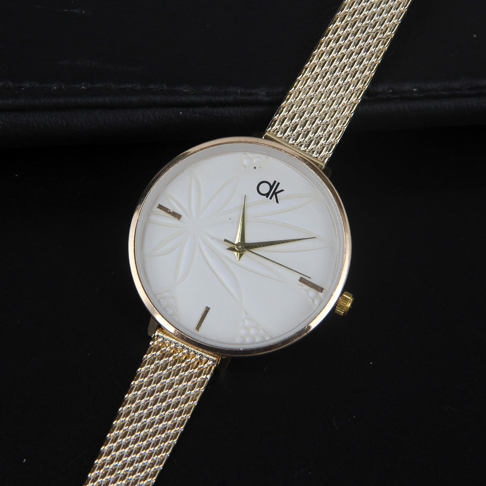 Women Wrist Watch Golden Strap with Golden Dial Ck