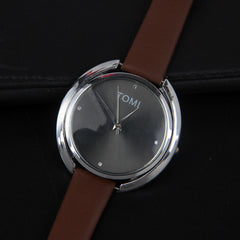 Women Wrist Watch Brown Strap Silver Dial