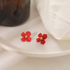 Irregular Shape New Style Red Flower Stud Earrings