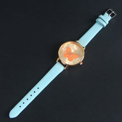 Light blue Leather Strap Rose Dial Fashion TM206 Women Wrist Watch