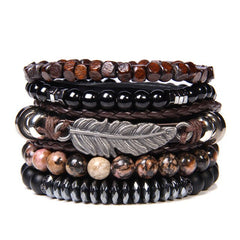 Mix Style Multiple BR4530 Beads Vintage Energy Leather Braided Bracelet