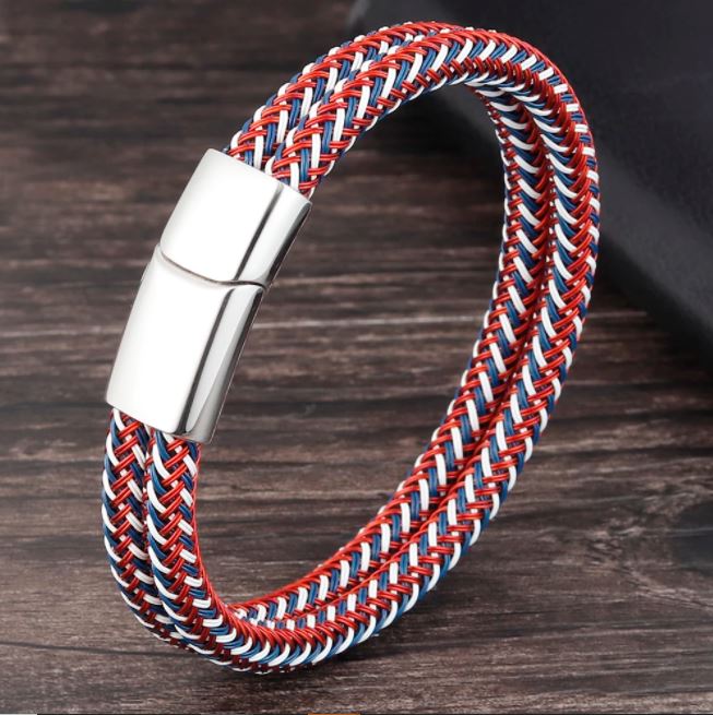 Multi Color Braided Stitching Combination Classic Style Magnetic Lock Bracelet