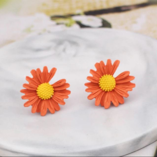 Orange Yellow Sun Flower Women Korean Drop Fashion Earrings