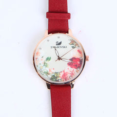 RED STRAP GOLDEN DIAL 1266 WOMEN WATCH
