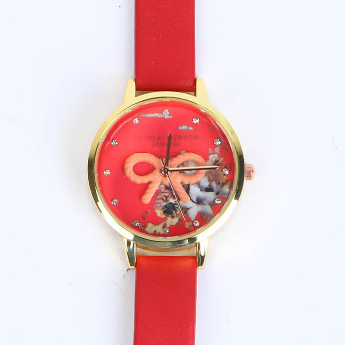 RED STRAP GOLDEN DIAL 1267 WOMEN WATCH