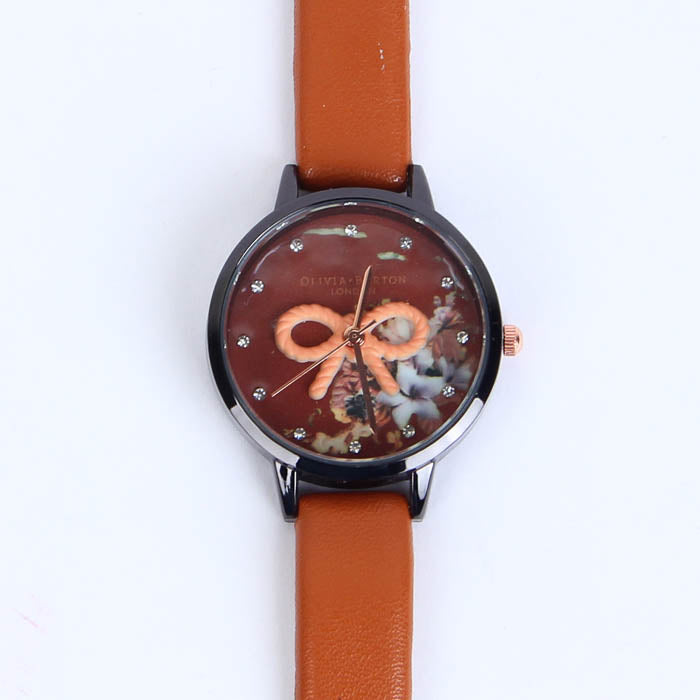 BROWN STRAP GOLDEN DIAL 1268 WOMEN WATCH