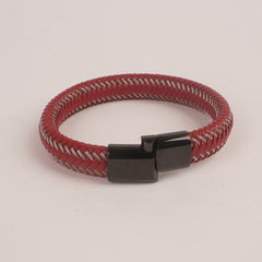 Red Leather silver Wire with Black magnetic lock Leather Bracelet