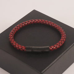 Red Leather with Black Lock Leather Fashion Bracelet