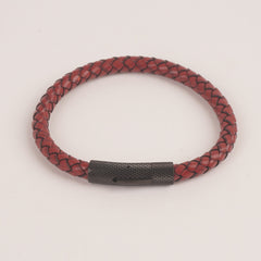 Red Leather with Black Lock Leather Fashion Bracelet