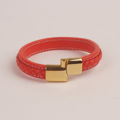 Red Leather with golden magnetic lock Fashion Leather Bracelet