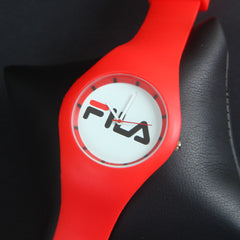 Red Rubber Strap White Fashion Dial FM207 Wrist Watch