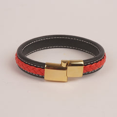 Red and Black  Leather with golden magnetic lock Fashion Leather Bracelet