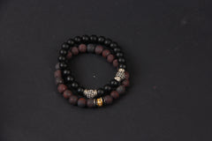 Redish 2pcs set black Alabaster beads bracelet
