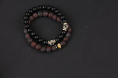 Redish 2pcs set black Alabaster beads bracelet