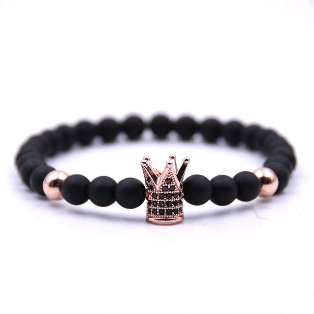 Rose Gold Crown Black Beads Trendy Imperial Crown Charm Bracelets