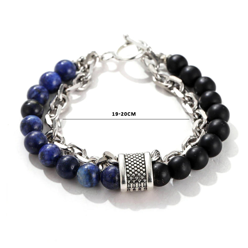 Stainless Steel Men's Tiger Eye BR156 Gunmetal Stone Link Chain Bracelet