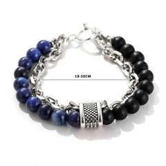 Stainless Steel Men's Tiger Eye BR156 Gunmetal Stone Link Chain Bracelet