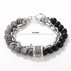 Stainless Steel Men's Tiger Eye Black Stone Link Chain Bracelet