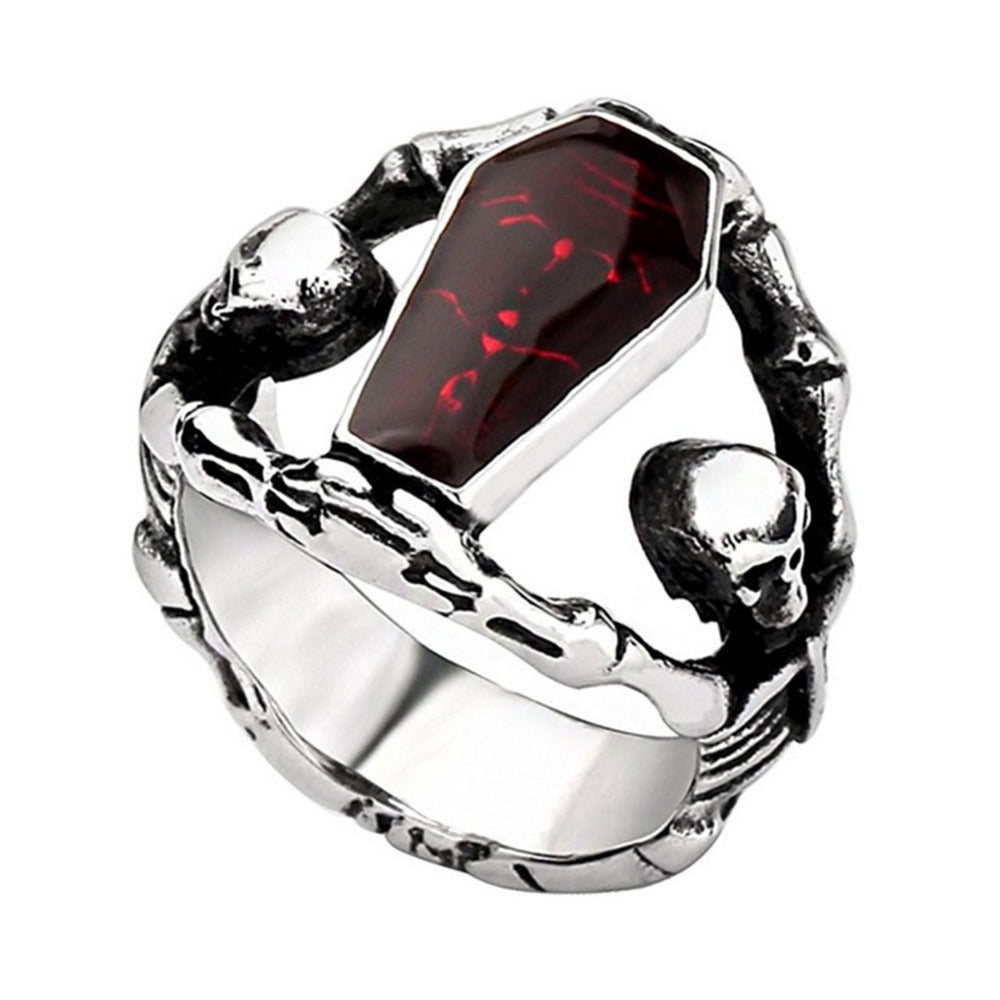 Vampire Skeleton Silver Mens Ring