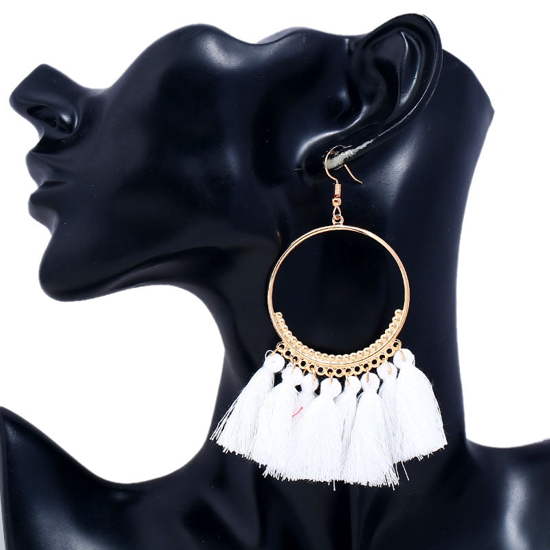 White Cotton Rope Ethnic Earrings