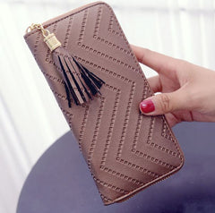 Women Checkbook Tassel Purse Leather Wallet