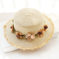 Women Hat Panamanian Style WH1546 With Flowers Bow Straw Tassel Hat