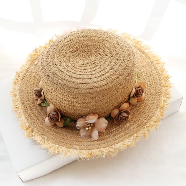 Women Hat Panamanian Style WH1547 With Flowers Bow Straw Tassel Hat