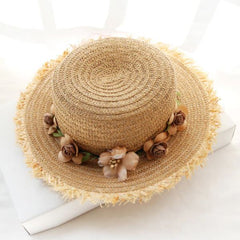 Women Hat Panamanian Style WH1547 With Flowers Bow Straw Tassel Hat