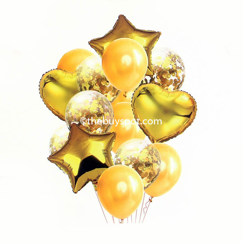 14 Pcs Party Decoration Golden Confetti Balloons Set