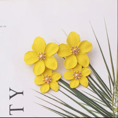 Yellow Double-layers Flower Women Korean Drop Fashion Earrings