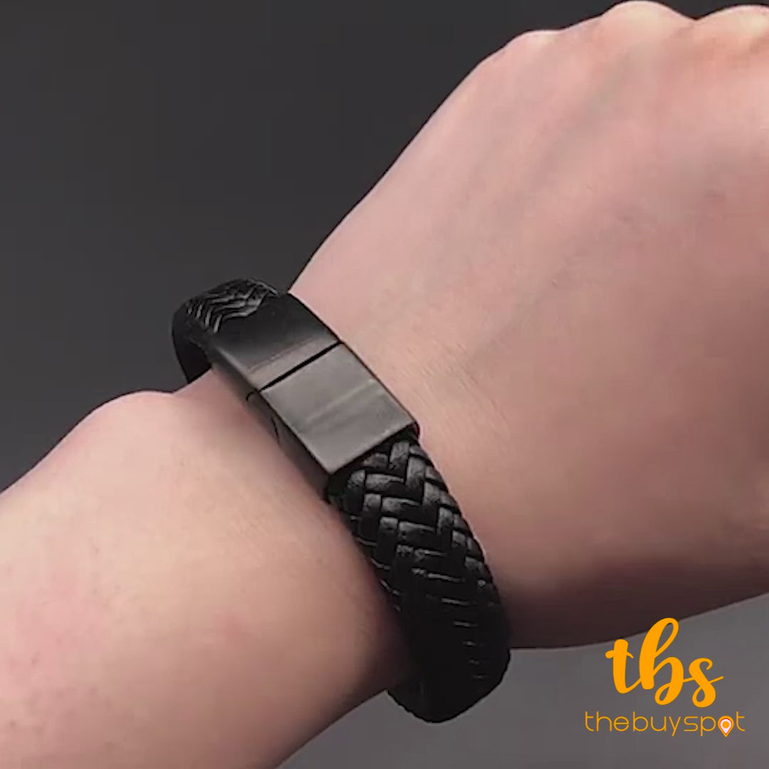 Black Braided Leather Black Magnetic Lock Fashion Bracelet