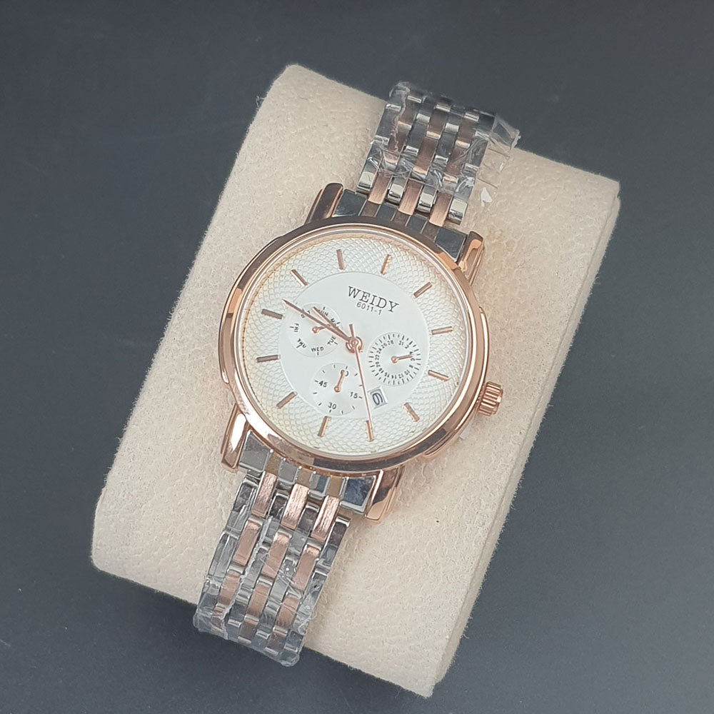 Two Tone Rosegold Womans Watch White Dial 6011-1