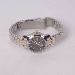 Two Tone Woman's Silver Chain Watch with Black Dial DINUO