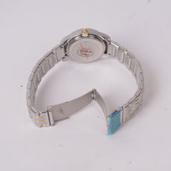Two Tone Woman's Silver Chain Watch with Black Dial DINUO