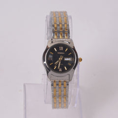 Two Tone Woman's Silver Chain Watch with Black Dial DINUO 1