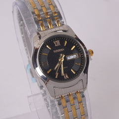 Two Tone Woman's Silver Chain Watch with Black Dial DINUO 1