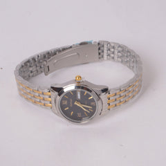 Two Tone Woman's Silver Chain Watch with Black Dial DINUO 1