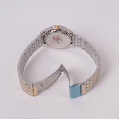 Two Tone Woman's Silver Chain Watch with Black Dial DINUO 1