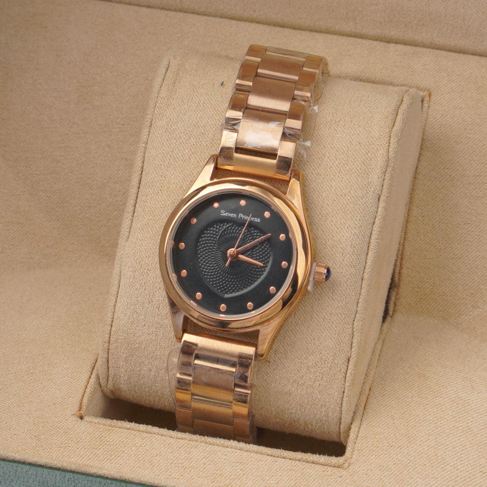 Woman's Rosegold Chain Watch with Black Dial SP