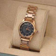 Woman's Rosegold Chain Watch with Black Dial SP