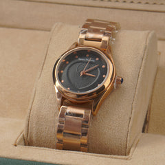 Woman's Rosegold Chain Watch with Black Dial SP