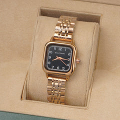 Woman's Rosegold Chain Watch with Black Dial Square Shape