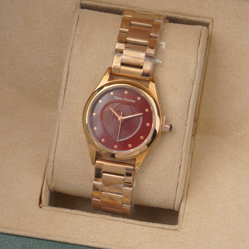 Woman's Rosegold Chain Watch with Maroon Dial SP