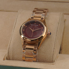 Woman's Rosegold Chain Watch with Maroon Dial SP