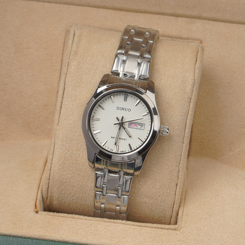 Woman's Silver Chain Watch with White Dial DINUO 2