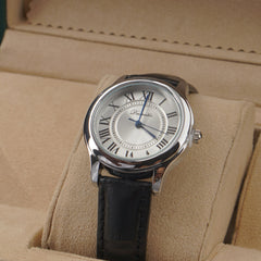 Woman Silver Dial Watch with Leather Straps