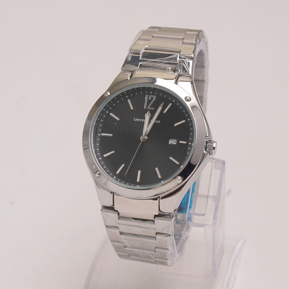 Silver Chain Mans Watch With Black Dial