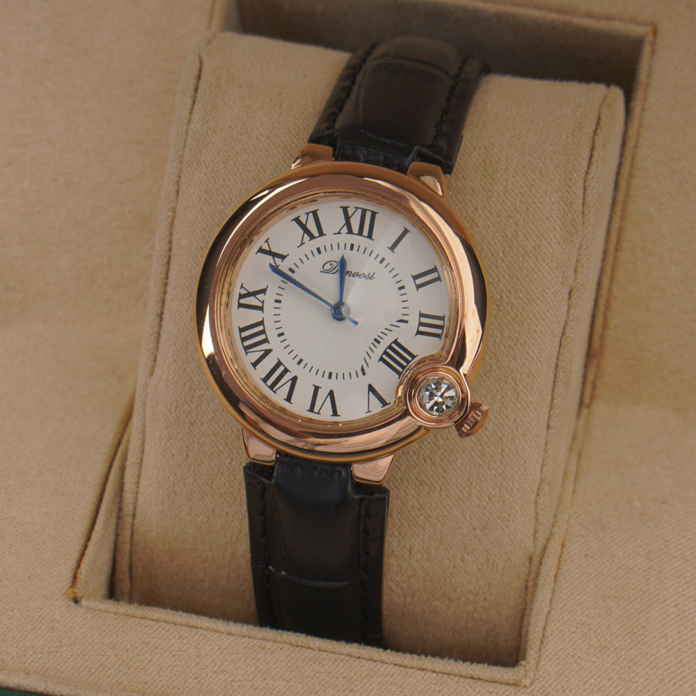 Woman Rosegold Dial Watch with Leather Straps White
